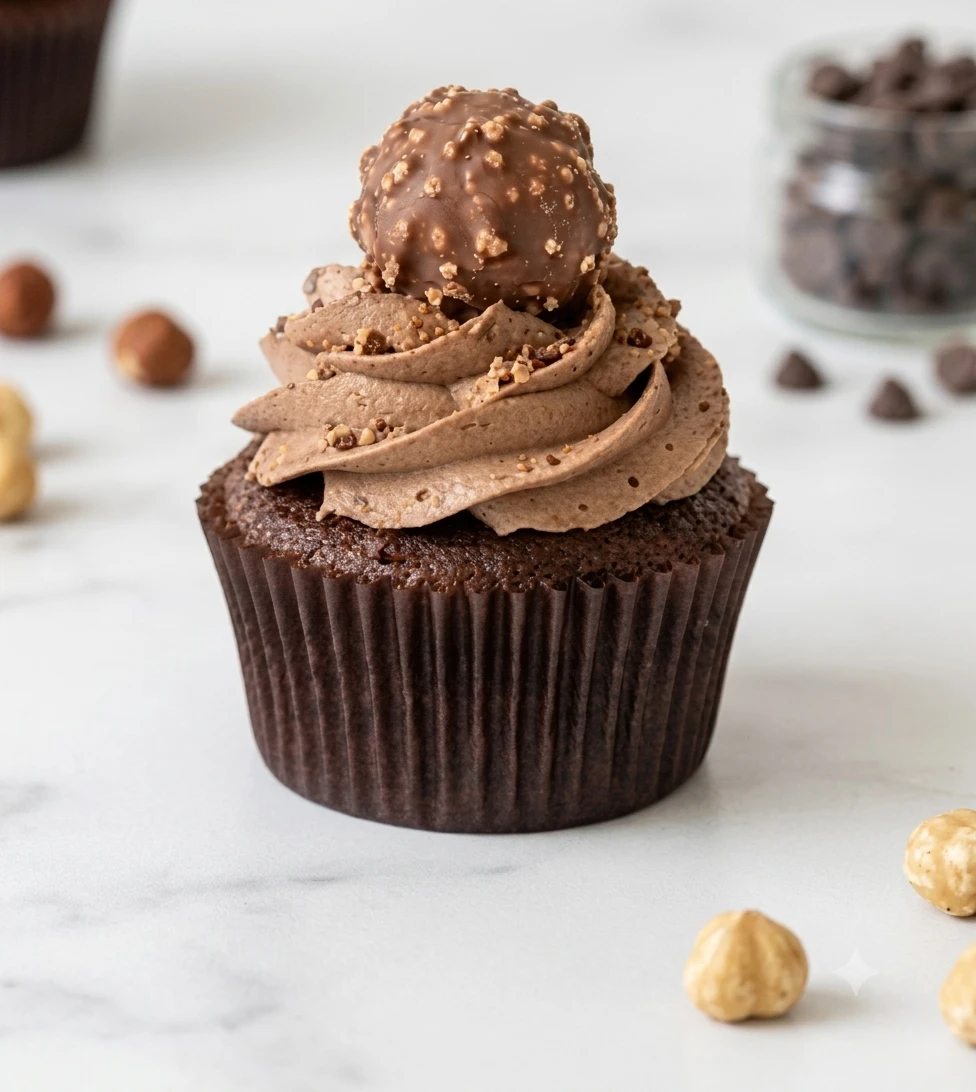 Ferrero cupcake crowned with a whole Ferrero Rocher