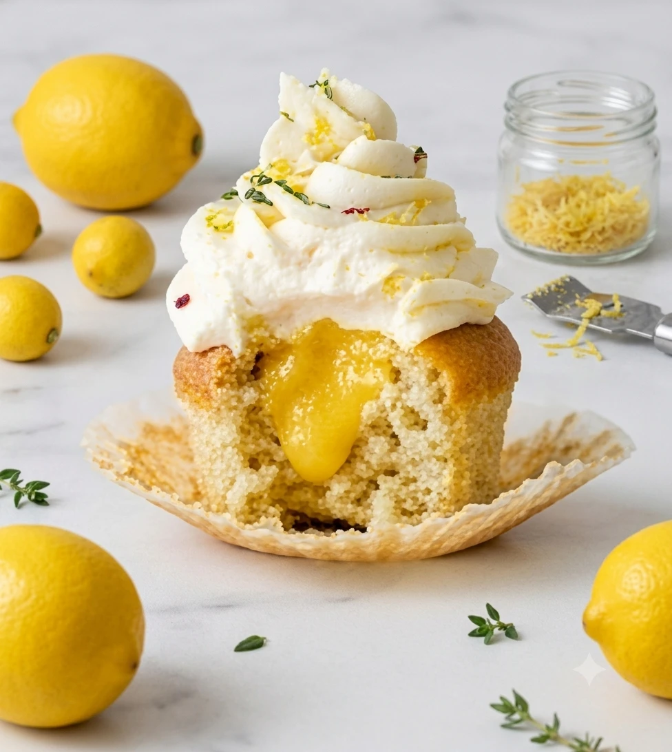 Lemon cupcake with a molten lemon curd centre